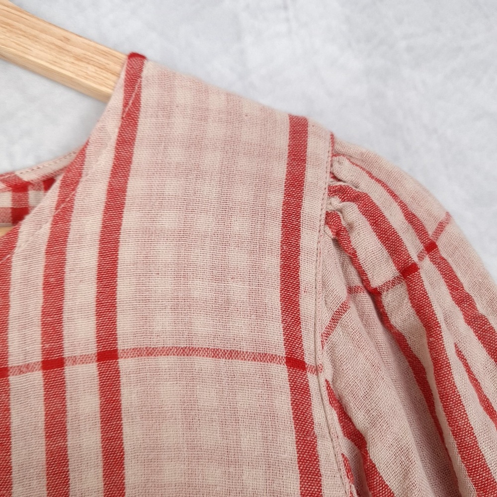 Wares by Ollielia Dress Womens Small Red Plaid 100% Organic Cotton Pockets Boho - Picture 4 of 16